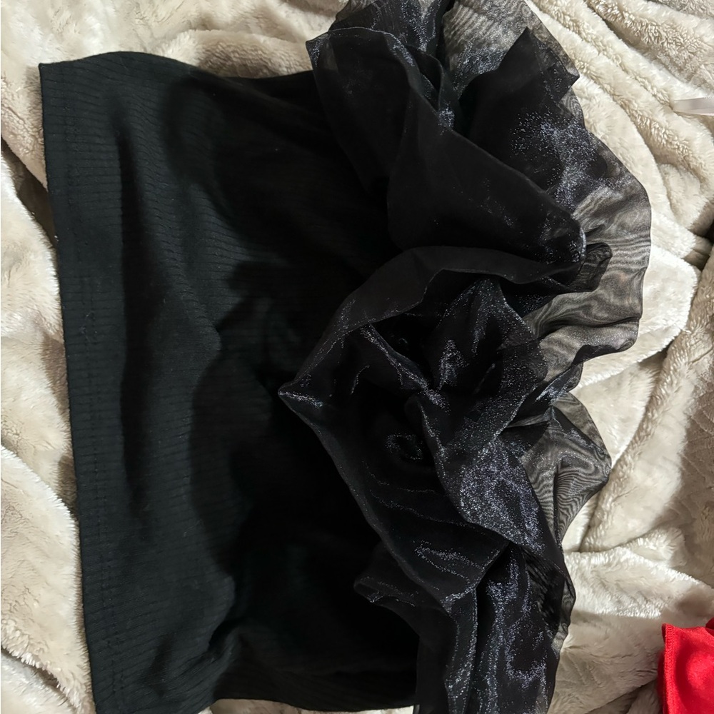 Black Sleeveless Ruffled Asymmetrical Blouse